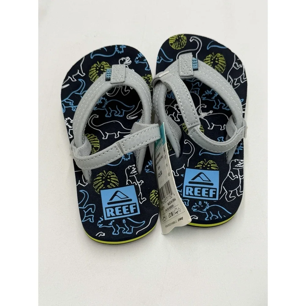Reef Toddler Little Ahi Water Friendly Dino Flip Flop Boys Girls Size 8 New Blue